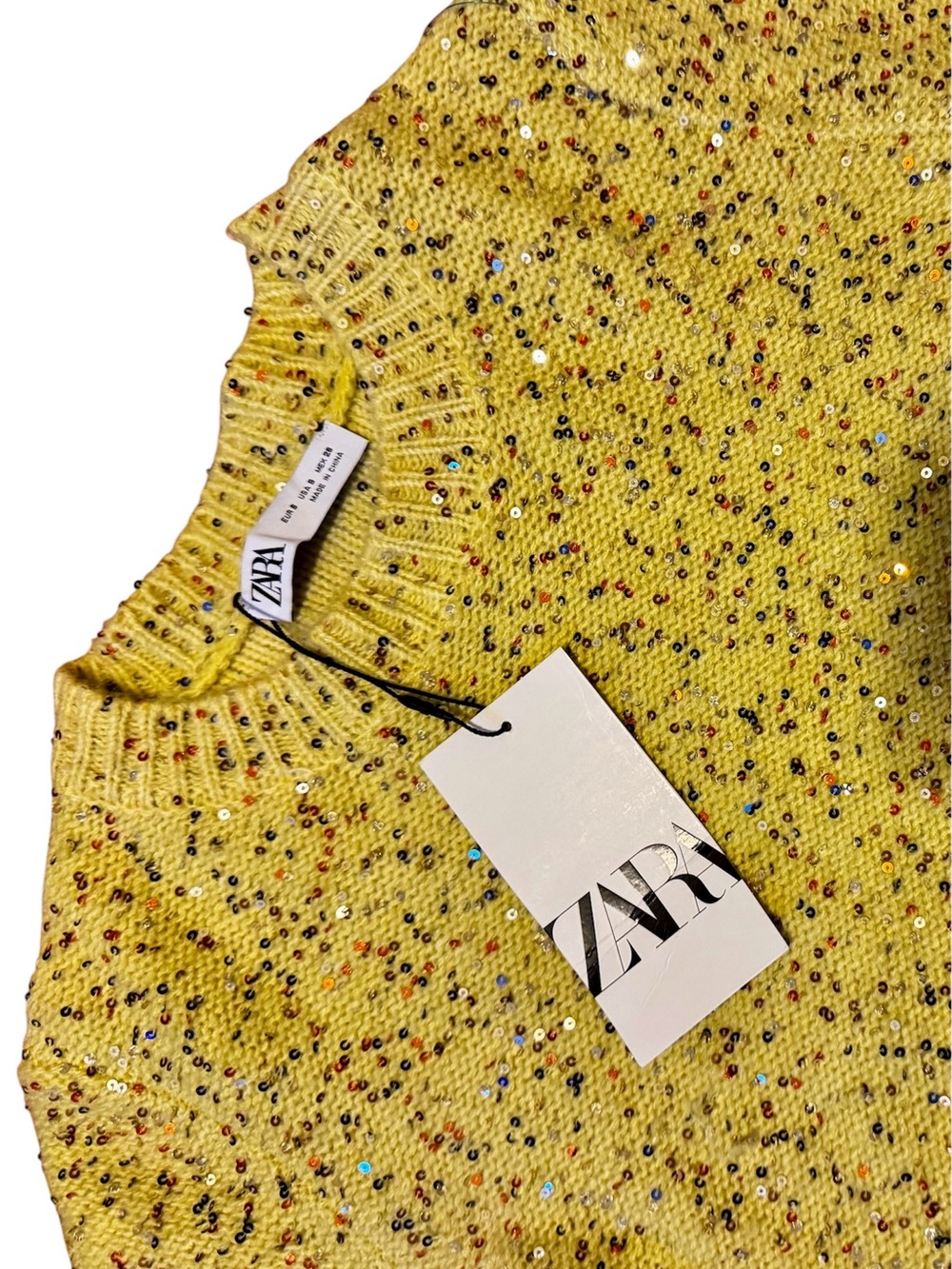 NWT Zara Yellow Sequin Sweater Top Size Small - Picture 2 of 5